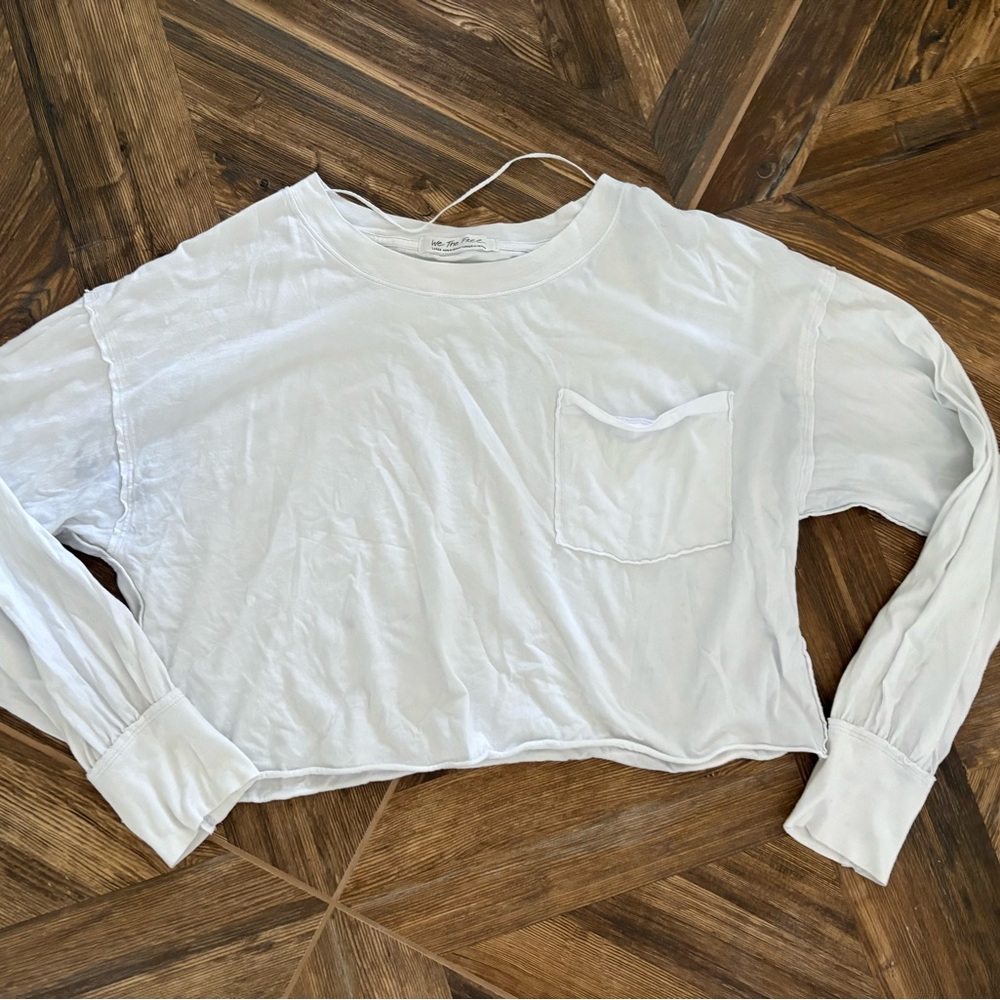 Free People Austin Long Sleeve White Long Sleeve Crop Top Large